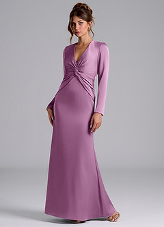 Azazie Valerie Bridesmaid Dresses Wisteria Mermaid Long Sleeve Stretch Satin Dress image3