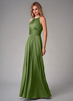 Azazie Bonnie Bridesmaid Dresses Juniper A-Line Pleated Stretch Satin Dress image3