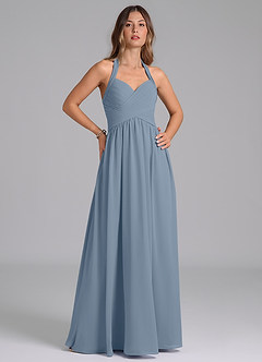 Azazie Darlyn Bridesmaid Dresses Dusty Blue A-Line Pleated Chiffon Dress image4