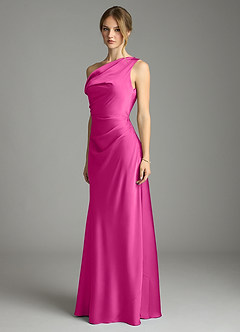 Azazie Emerson Bridesmaid Dresses Fuchsia Mermaid Off the Shoulder Stretch Satin Dress image4