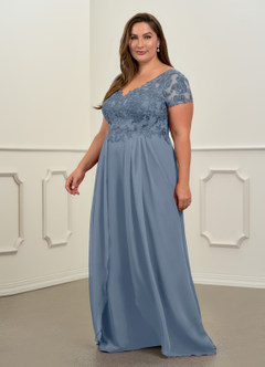 Azazie Dunja Mother of the Bride Dresses Twilight A-Line V-Neck Lace Chiffon Dress image10