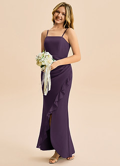 Azazie Buzzy Junior Plum Sheath Pleated Chiffon Dress image3