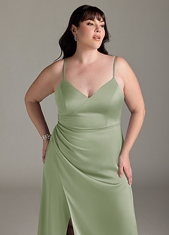 Azazie Marchella Robes de demoiselle d'honneur Robe Trapèze en Satin extensible Corset Vert Sauge image11