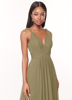 Azazie Maren Robes de demoiselle d'honneur Robe Trapèze en Mousseline de soie Plissée Vert Mousse image6