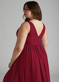 Azazie Yetta Maternity Bridesmaid Dresses A-Line V-Neck Gathered Chiffon Floor-Length Dress image12