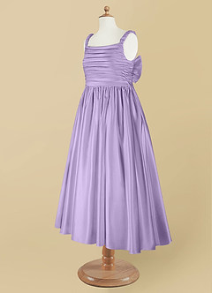 Azazie Cutie Pie Flower Girl Dresses Lilac A-Line Pleated Matte Satin Dress image9