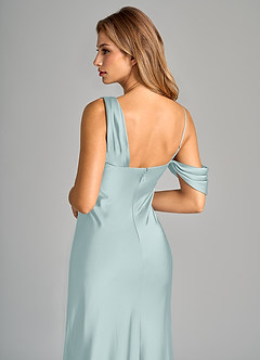Azazie Celina Bridesmaid Dresses Mist Sheath Off the Shoulder Stretch Satin Dress image8