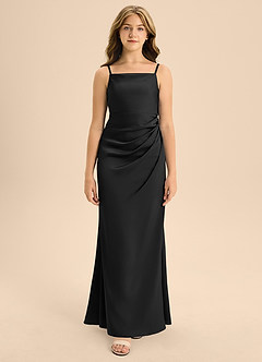Azazie Renna Junior A-Linie Plissee Stretch-Satin Kleid Schwarz image6