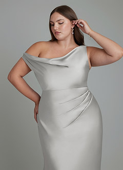 Azazie Emerson Bridesmaid Dresses Silver Mermaid Off the Shoulder Stretch Satin Dress image12