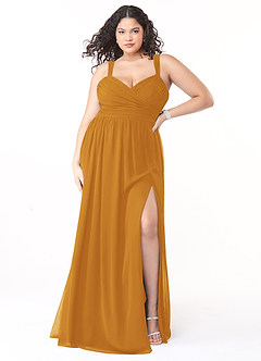 Azazie Aziza Bridesmaid Dresses Butterscotch A-Line V-Neck Pleated Chiffon Dress image7