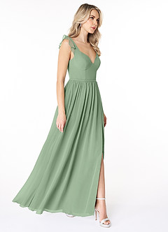 Azazie Stassie Vestidos de damas de honor Vestido de Matcha de Gasa de Corte en A con Corazón fruncido image4