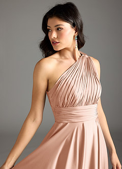 Azazie Charlize Jurken voor bruidsmeisjes Jurk van Stretch Satijn met A-lijn One-shoulder Rosé Goud image7