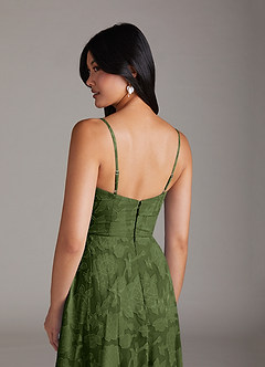 Azazie Moira Vestidos de damas de honor Vestido de Oliva de Devorado Floral de Corte en A con Corte Lateral image6