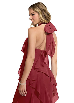 Azazie Velma Bridesmaid Dresses Pomegranate A-Line Side Slit Chiffon Dress image5