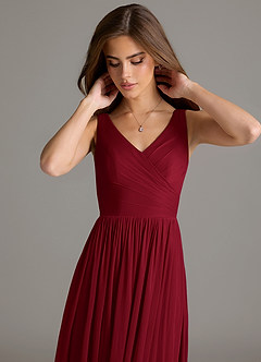 Azazie Keyla Bridesmaid Dresses Burgundy A-Line Pleated Mesh Dress image7
