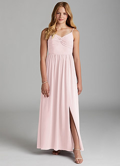 Azazie Zeya Junior A-Linie Chiffon Kleid Zartrosa image1