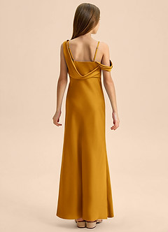 Azazie Madelyn Junior Osłona Zza ramienia Satyna elastyczna Długość podłogi Młodsza druhna Sukienka image2