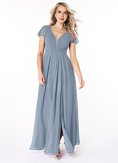Azazie Reverie Bridesmaid Dresses Dusty Blue A-Line V-Neck Ruched Chiffon Dress image3