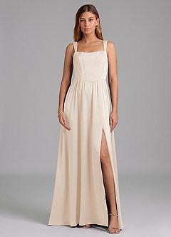 Azazie Rosaline Bridesmaid Dresses White Alabaster A-Line Side Slit Stretch Satin Dress image3
