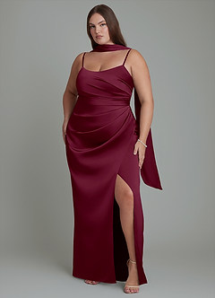 Azazie Calandra Bridesmaid Dresses Mulberry Sheath Pleated Stretch Satin Dress image6