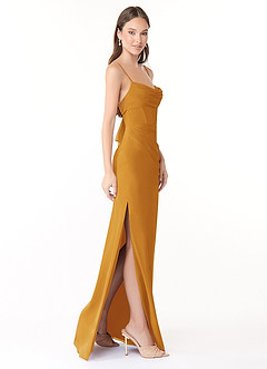 Azazie Mai Bridesmaid Dresses Butterscotch Sheath Pleated Chiffon Dress image3