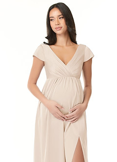 Azazie Allessia vestidos de dama de honor de maternidad Vestido de Corte En A Plisado Hasta el suelo Satén Elástico image5