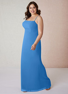 Azazie Tayla Vestidos de damas de honor Vestido de Azul Grisaceo de Gasa de Corte Recto con Escote Cuadrado image8