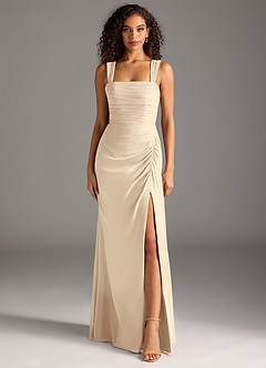 Azazie Jesaphine Bridesmaid Dresses Champagne Sheath Bow Chiffon Dress image5
