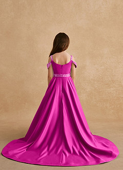 Azazie Jodi vestidos de niña de las flores Vestido de Fucsia de Satin Mate de Corte En A image2