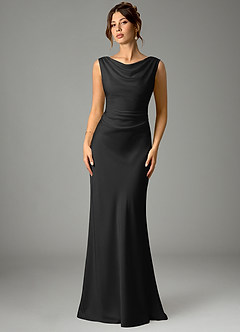 Azazie Kieryn Probar vestidos en casa Vestido de Negro de Satén Elástico de Corte Sirena con Plisado image1