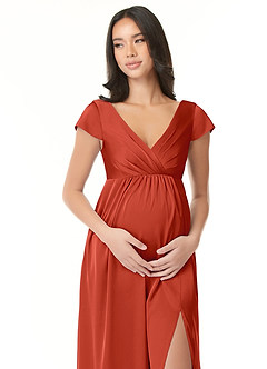 Azazie Allessia Maternity Bridesmaid Dresses A-Line Pleated Stretch Satin Floor-Length Dress image5
