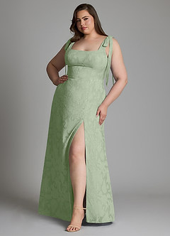 Azazie Debra Bridesmaid Dresses Dusty Sage A-Line with Pockets Floral Burnout Dress image3