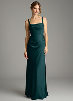 Azazie Alouette Bridesmaid Dresses Pine Mermaid Pleated Stretch Satin Dress image3