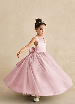 Azazie Peanut Flower Girl Dresses Powder Pink A-Line Strap Tulle Dress image5
