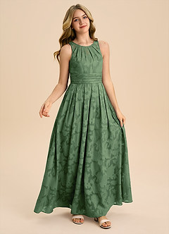 Azazie Bibiane Junior Eucalyptus A-Line Pleated Floral Burnout Dress image5