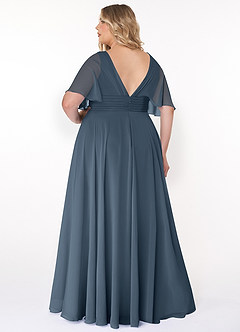 Azazie Pamela Bridesmaid Dresses Neptune A-Line V-Neck Pleated Chiffon Dress image7