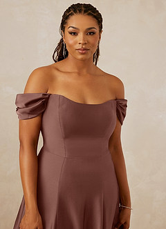 Christian Siriano Bridal for Azazie 1002 Bridesmaid Dresses Espresso A-Line Off the Shoulder Stretch Satin Convertible Dress image13