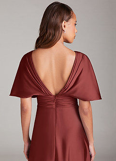 Azazie Pamela Brautjungfernkleider A-Linie Plissee Stretch-Satin Kleid Terrakotta image6