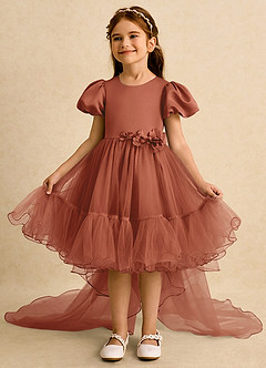 Azazie Cocoa vestidos de niña de las flores Vestido de Castaño de Tul de Princesa con Plisado image3