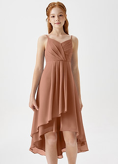 Azazie Mariam Junior A-Linie Plissee Chiffon Kleid Bronzer image5