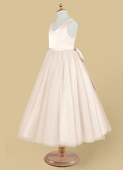 Azazie Marybell Flower Girl Dresses White Alabaster A-Line Bow Tulle Dress image7
