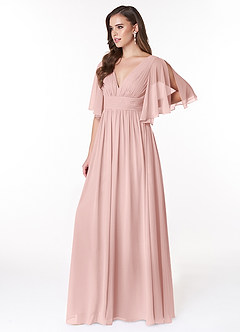 Azazie Temeka Robes de demoiselle d'honneur Robe Trapèze en Mousseline de soie Rayé Rose Poudré image7