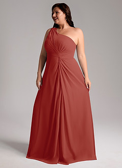 Azazie Brooke Bridesmaid Dresses Terracotta A-Line One Shoulder Chiffon Dress image12