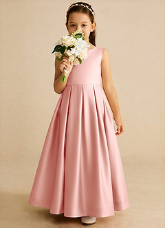 Azazie Cailee Flower Girl Dresses Rosette Ball-Gown Pleated Matte Satin Dress image3