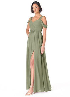 Azazie Lianne Bridesmaid Dresses Pistachio A-Line Off the Shoulder Chiffon Dress image3