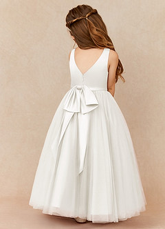 Azazie Marybell Flower Girl Dresses Ivory A-Line Bow Tulle Dress image2