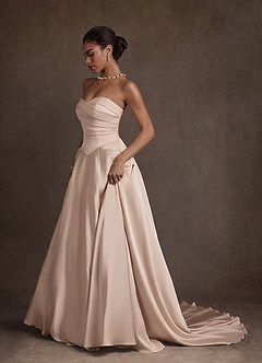 Azazie Alta Vestidos de novia Vestido Rosa Inglesa de Satén Elástico de Línea A con Palabra de honor image14