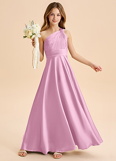Azazie Charlize Junior Candy Pink A-Line Pleated Stretch Satin Dress image1