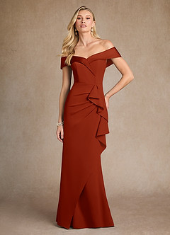 Azazie Laredo Mother of the Bride Dresses Rust Mermaid Off the Shoulder Stretch Crepe Dress image4
