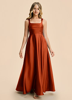 Azazie Azaria Junior A-Linie Plissee Stretch-Satin Kleid Paprika image5